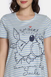Zivame Farm Lore Knit Cotton Knee Length Nightdress - Sky Blue — thumbnail 5